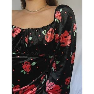 ✨3/$15✨F21 Boho Velvet Roses Long sleeve dress